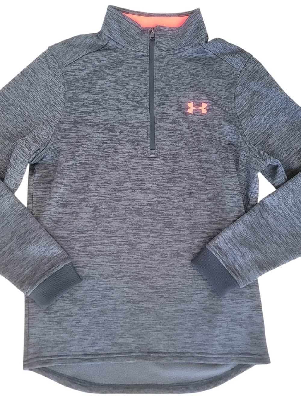 ​​Under Armour Men's ColdGear Heather Gray Neon Fleece 1/4 Zip Pullover Sz Small